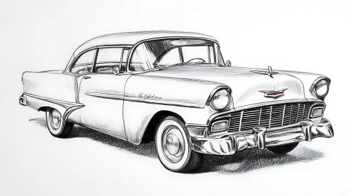 Vintage 1960s Automobile Drawing