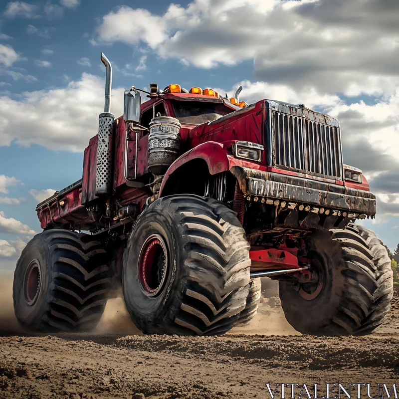 Red Monster Truck in Action AI Image