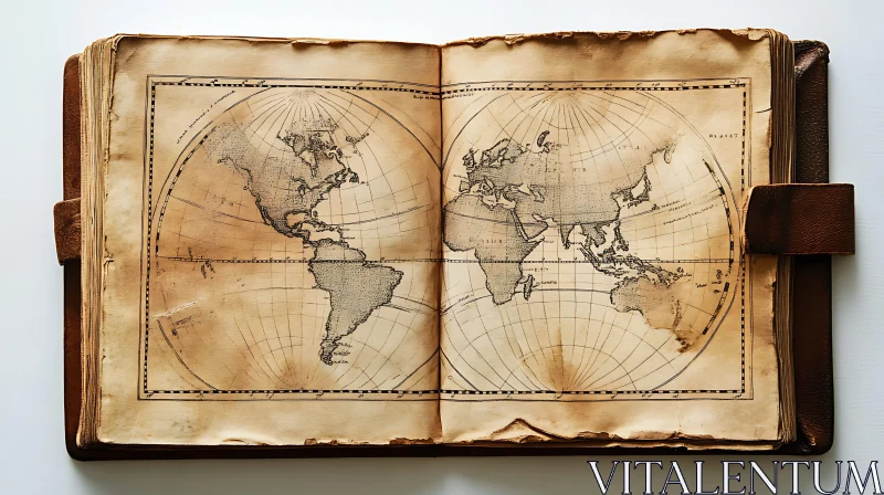 Antique Book with Old World Map AI Image