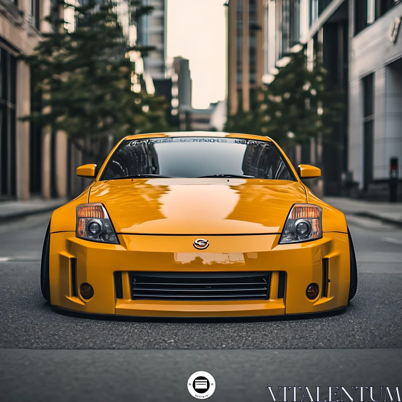 Modified Yellow Sports Car on City Street AI Image