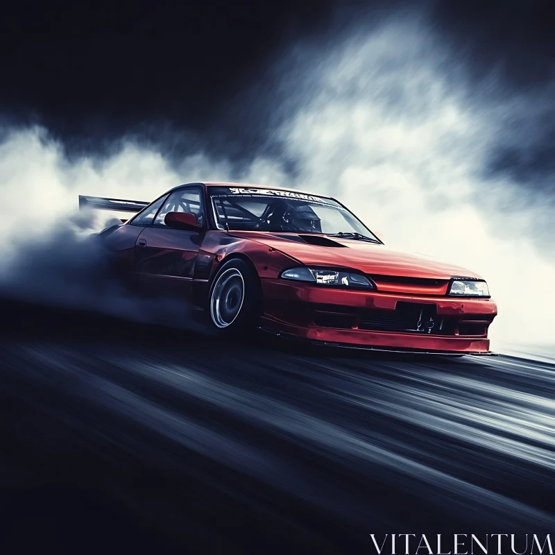 Drifting Red Sports Car AI Image