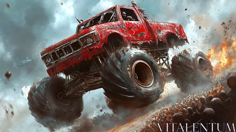 Dynamic Red Monster Truck Action AI Image