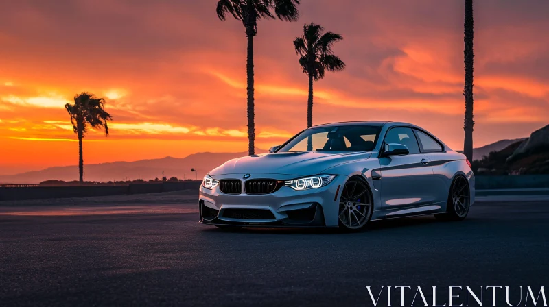 Luxury Car on Road during Sunset AI Image