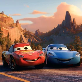 Animated Cars at Sunset