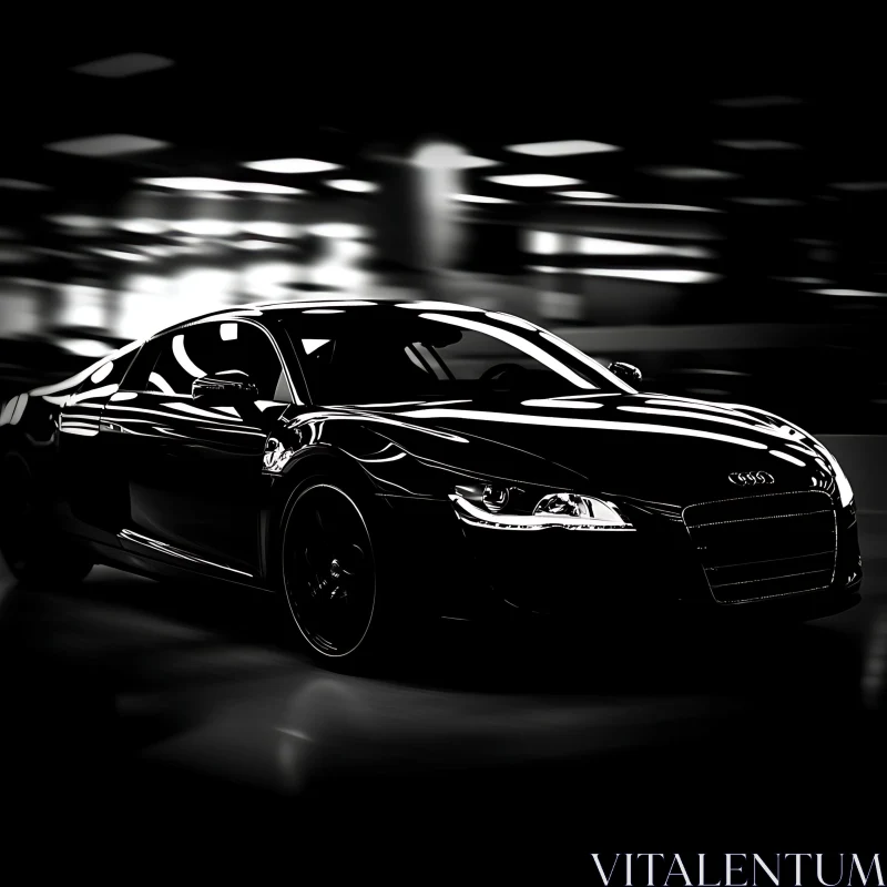 Black Sleek Sports Car Against Cityscape AI Image