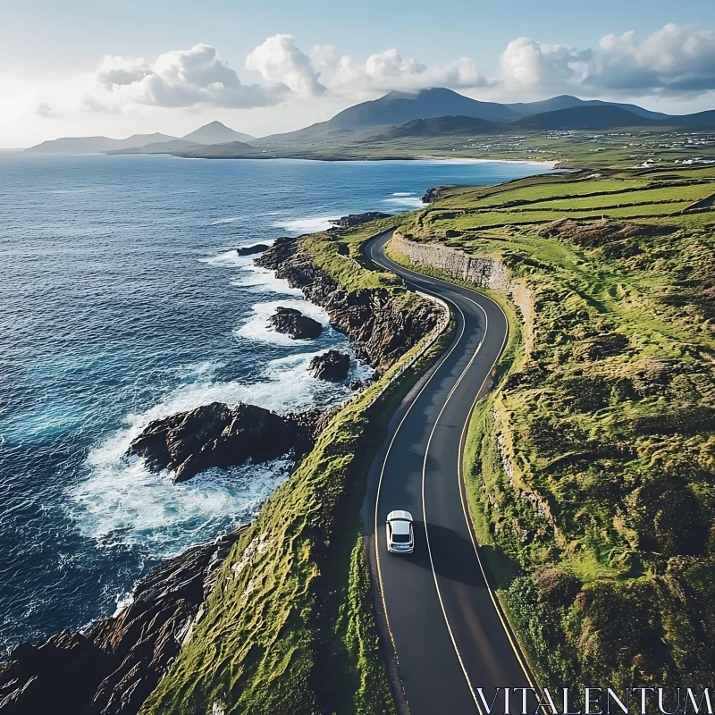 Serene Coastal Drive Through Verdant Landscape AI Image