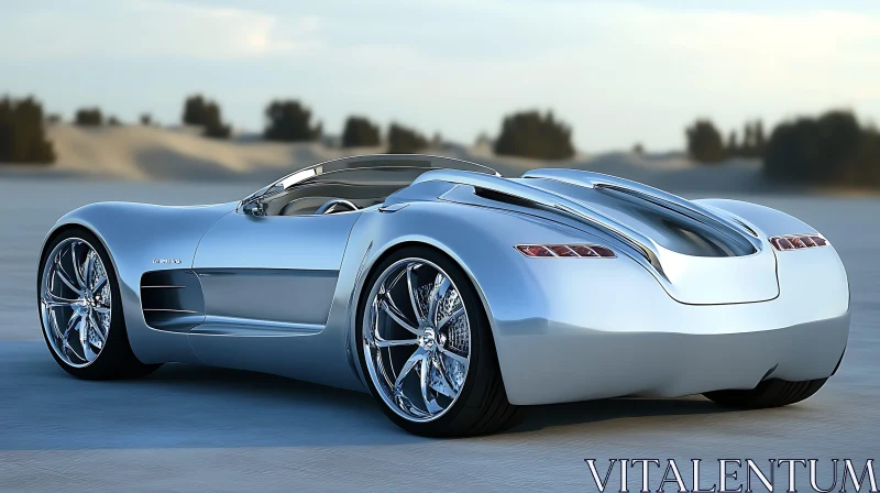 Luxury Futuristic Automobile in Chrome Finish AI Image