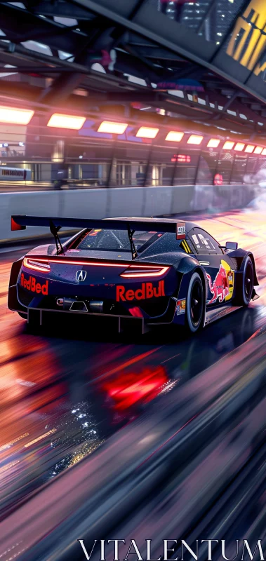 Speeding Red Bull Racecar at Night AI Image