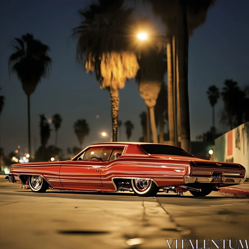 Classic Car Under Night Streetlights AI Image