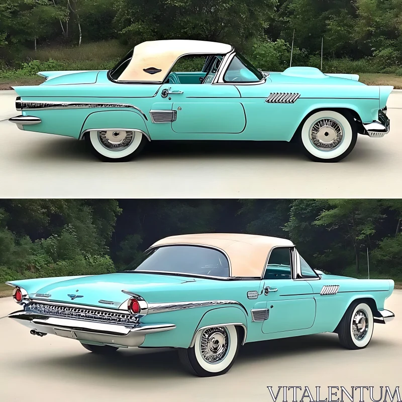 Classic Turquoise Convertible with Chrome Detailing AI Image