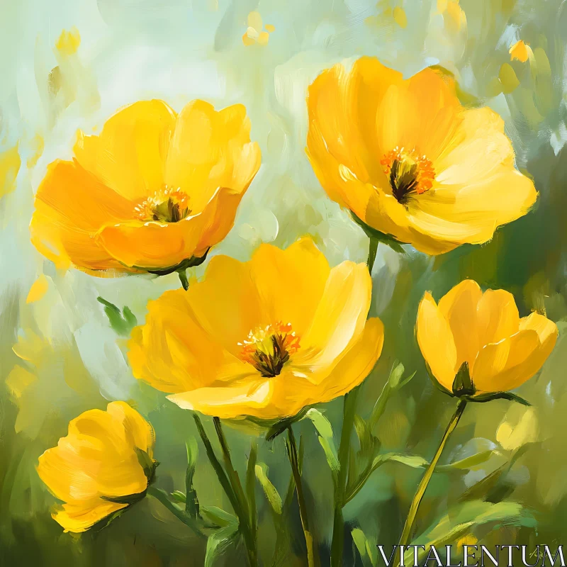 AI ART Colorful Yellow Poppies in Bloom