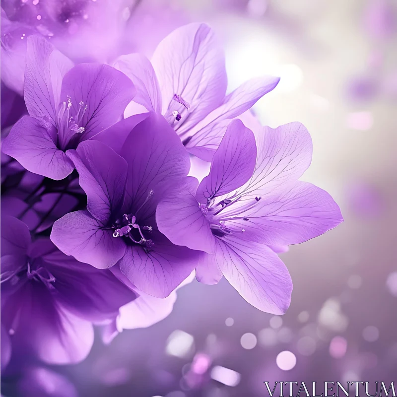 Ethereal Purple Flowers with Delicate Petals and Soft Background AI Image