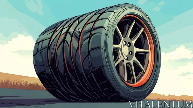 Artistic Car Tire Illustration on Roadway AI Image