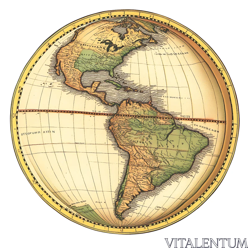 Vintage Americas Map - North and South America AI Image