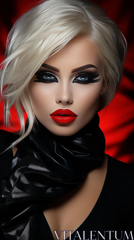 Captivating Black Makeup Girl with Red Lips and Intense Gaze AI Image