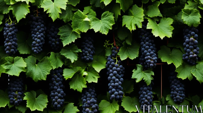 Lush Black Grapes on Vine - Nature's Symphony in Navy AI Image