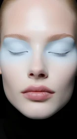 Serene Young Woman with Blue Eyeshadow - Minimalist Purity Style