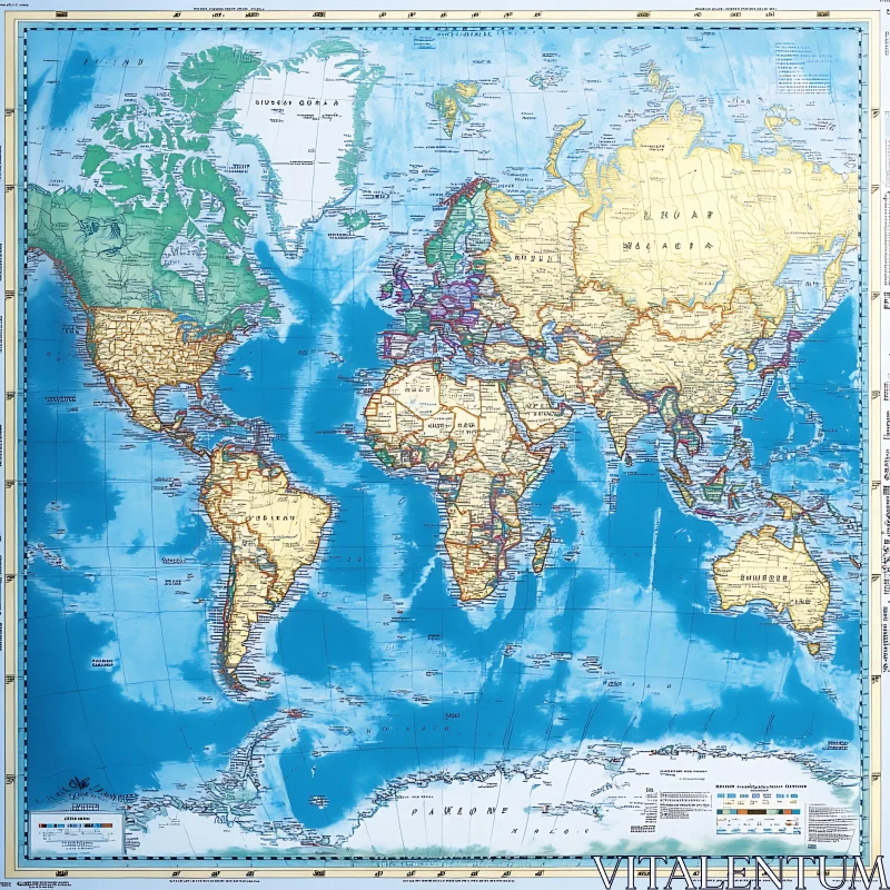 Global Map with Borders and Regions AI Image