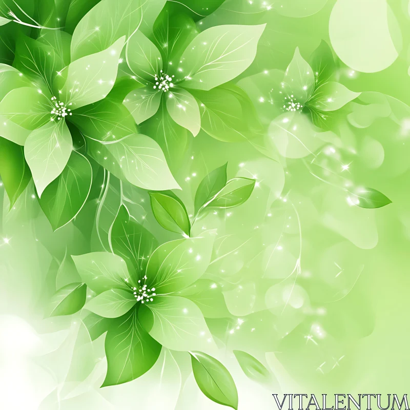 Ethereal Green Leaves and Blossoms AI Image