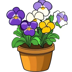 Multicolored Pansies in a Pot