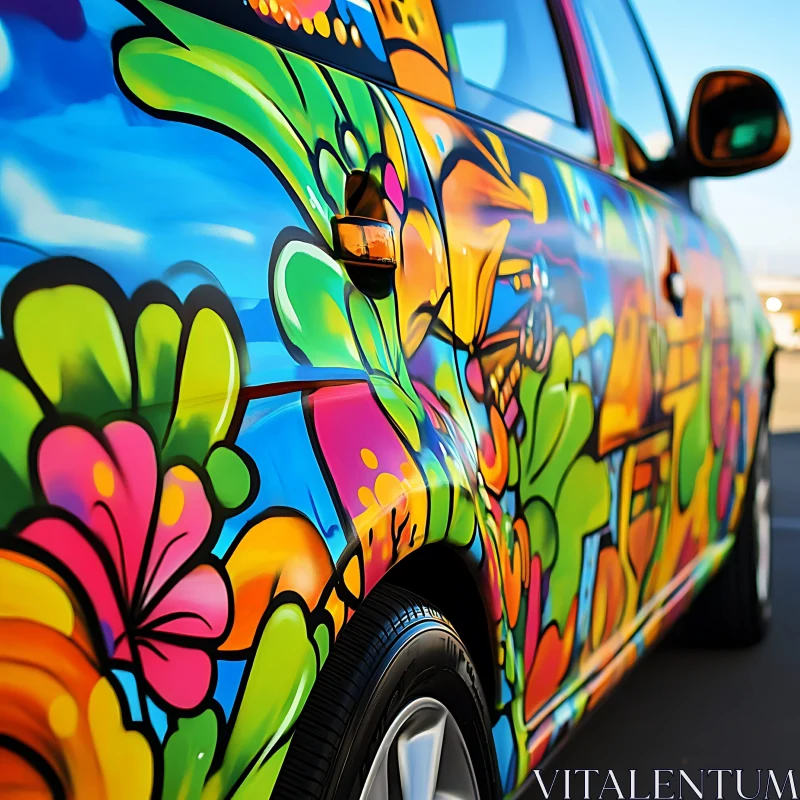 Colorful Graffiti Art on Car AI Image