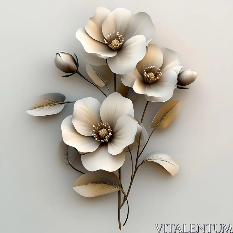 AI ART Delicate Botanical Artwork with Soft Flowers