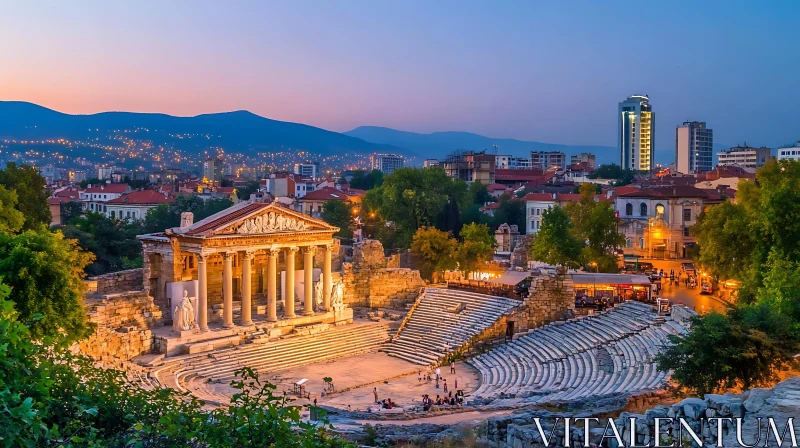 Ancient Roman Amphitheater at Dusk AI Image