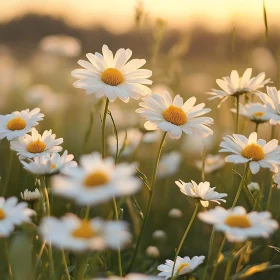 Sunset Over a Daisy Field