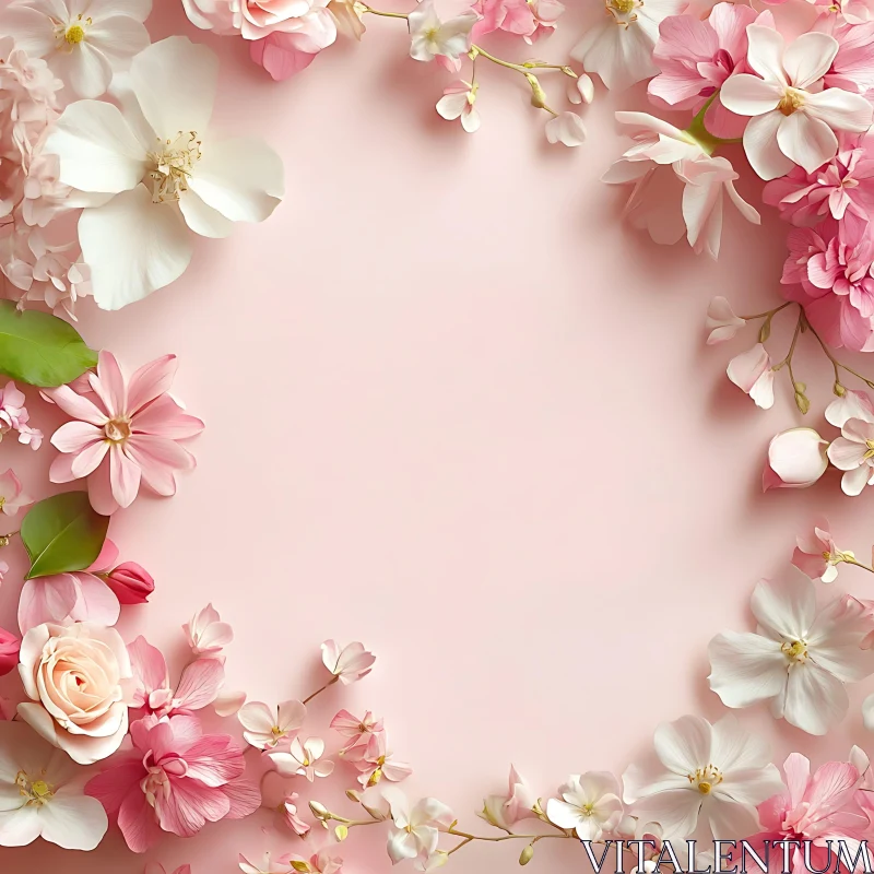 Floral Frame of Pink and White Flowers AI Image