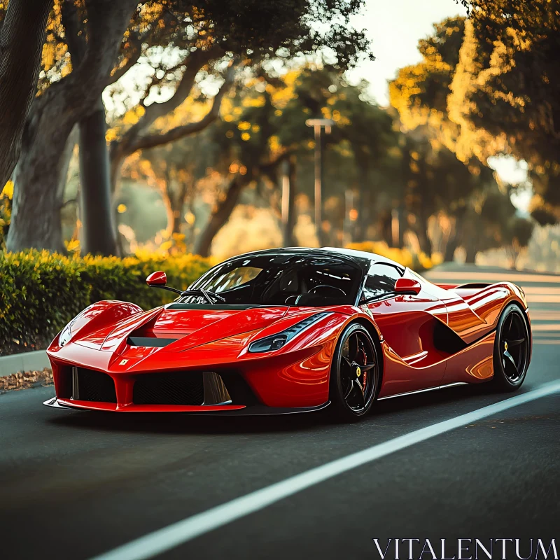 Luxurious Red Supercar Among Nature AI Image