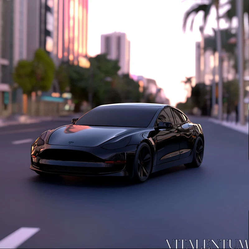 Modern Electric Vehicle on City Street AI Image