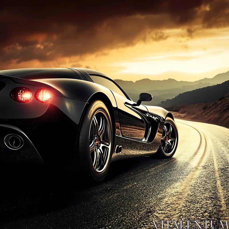 Luxury Sports Car and Scenic Sunset AI Image