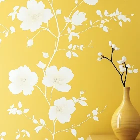 White Blossoms on Vibrant Yellow Decor