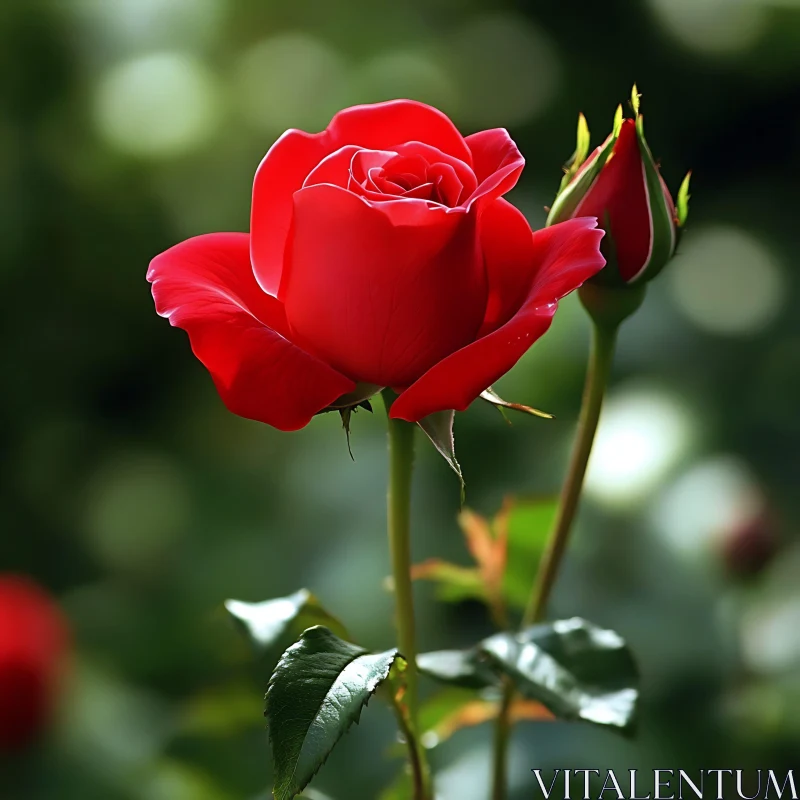 Elegance of a Red Rose in Nature AI Image