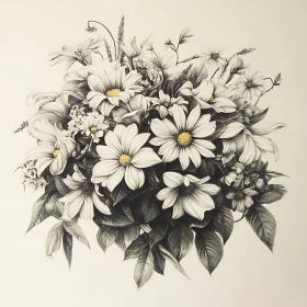 Intricate Black and White Flower Illustration