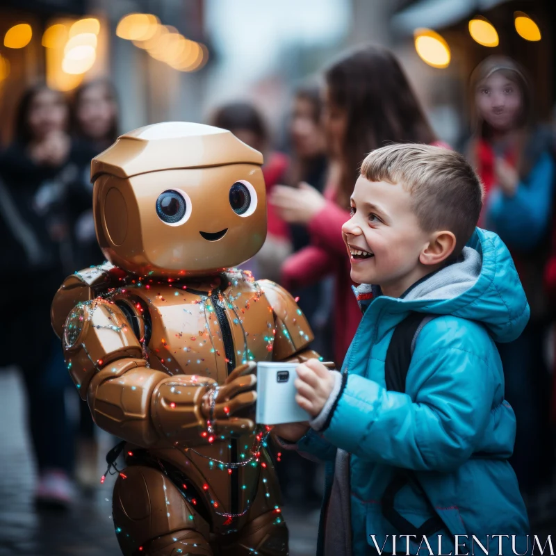 Christmas Street Photography - Boy Meets Robot AI Image