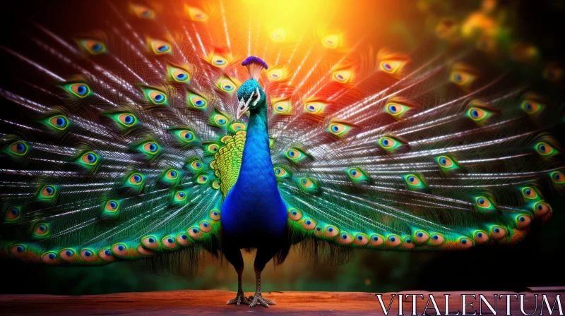 Luminous Impression of a Peacock Displaying Its Feathers AI Image