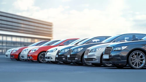 Variety of Modern Cars in a Showroom Parking