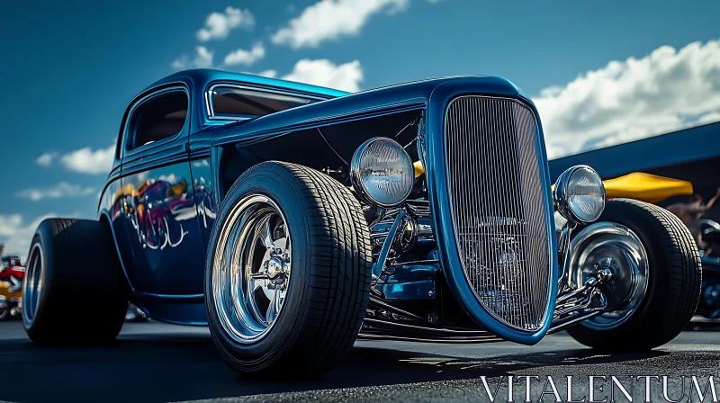 Classic Blue Hot Rod with Chrome Detailing AI Image