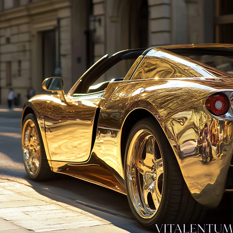 Golden Luxury Car in Urban Setting AI Image