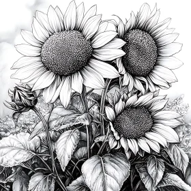 Monochrome Sunflower Botanical Sketch