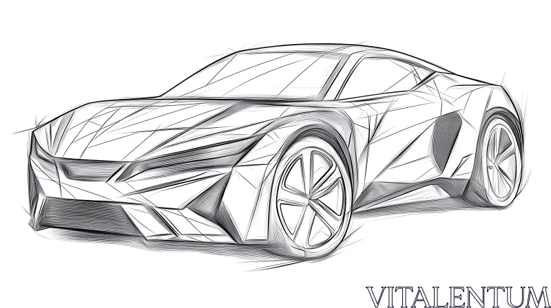 Automotive Concept Art: Futuristic Car Design Sketch AI Image