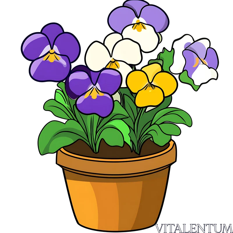 AI ART Multicolored Pansies in a Pot