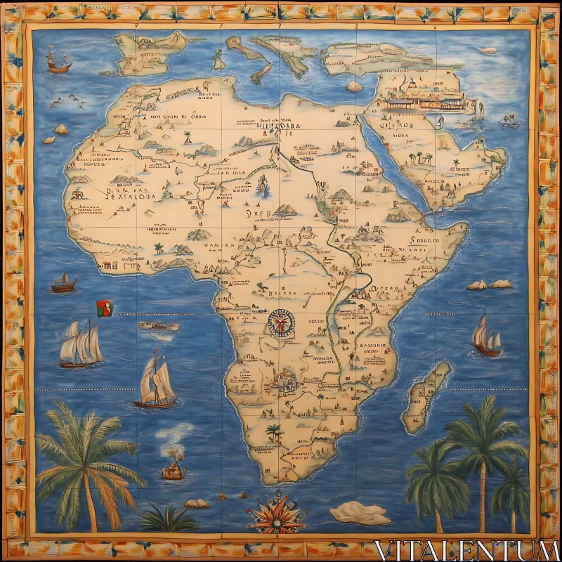 Historic African Cartography with Decorative Borders AI Image