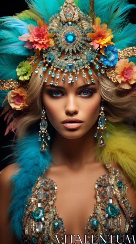 Colorful Feathered Headdress: A Captivating Fashion Image AI Image