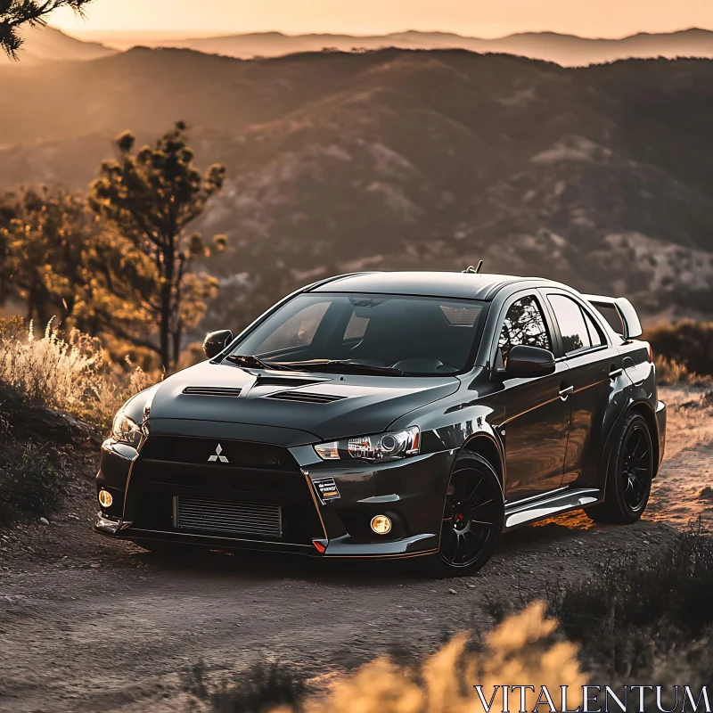 Sports Car on Scenic Mountain Road at Sunset AI Image