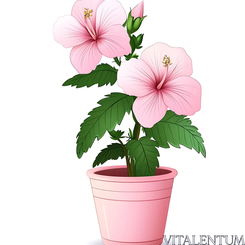 AI ART Blooming Pink Hibiscus in Pot