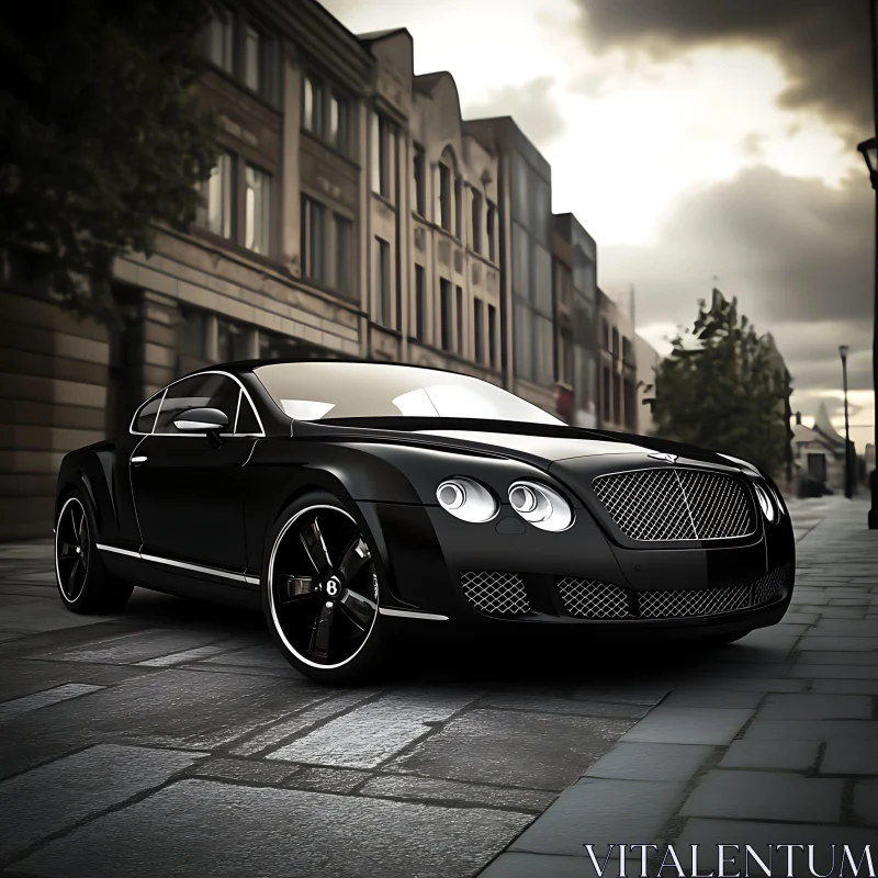 Modern Black Car in Cityscape AI Image