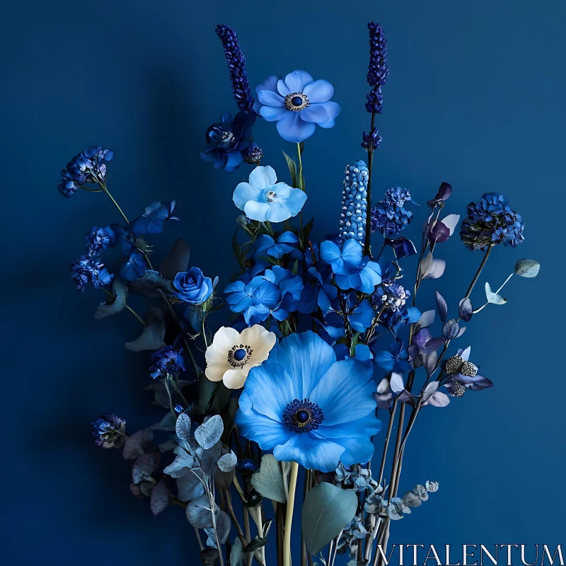 AI ART Elegant Blue Blooms in a Monochromatic Setting