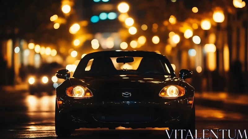 Black Sports Car at Night AI Image